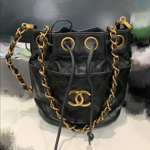 Authentic Chanel vintage mini black bucket bag